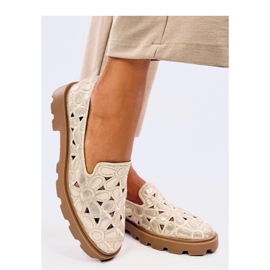 Gennembrudte guldmokkasiner beige 1