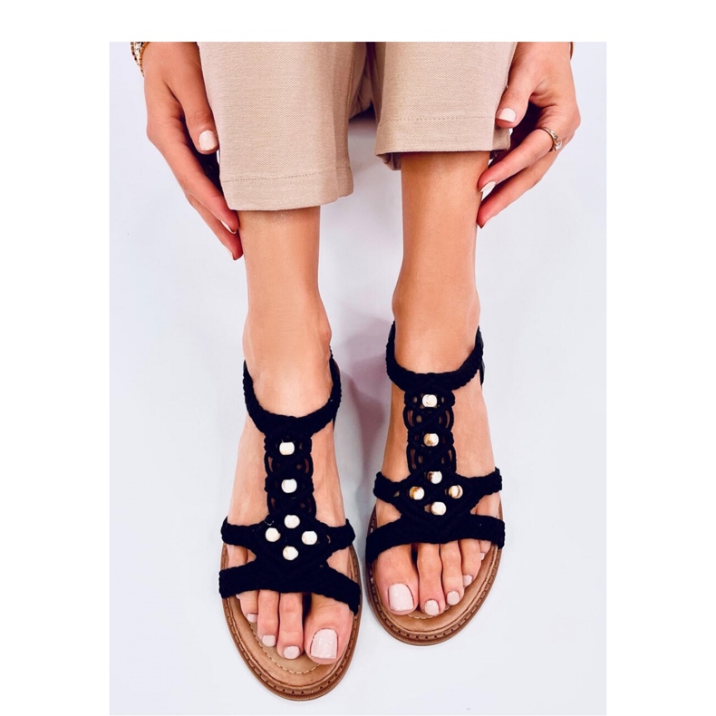 Boho sorte sandaler med snor 1