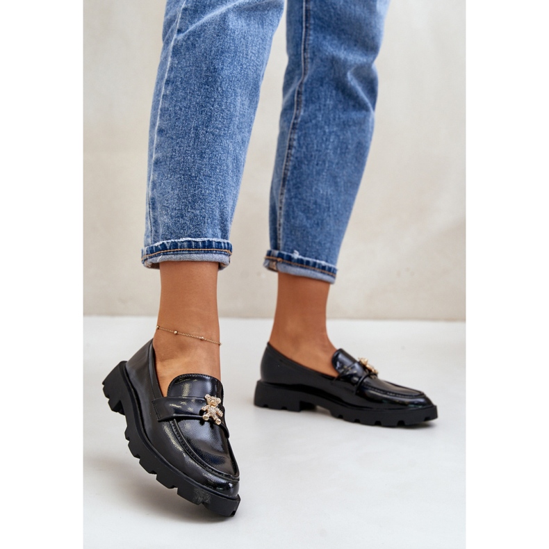 Dame-patent loafers med bamse, sort 1