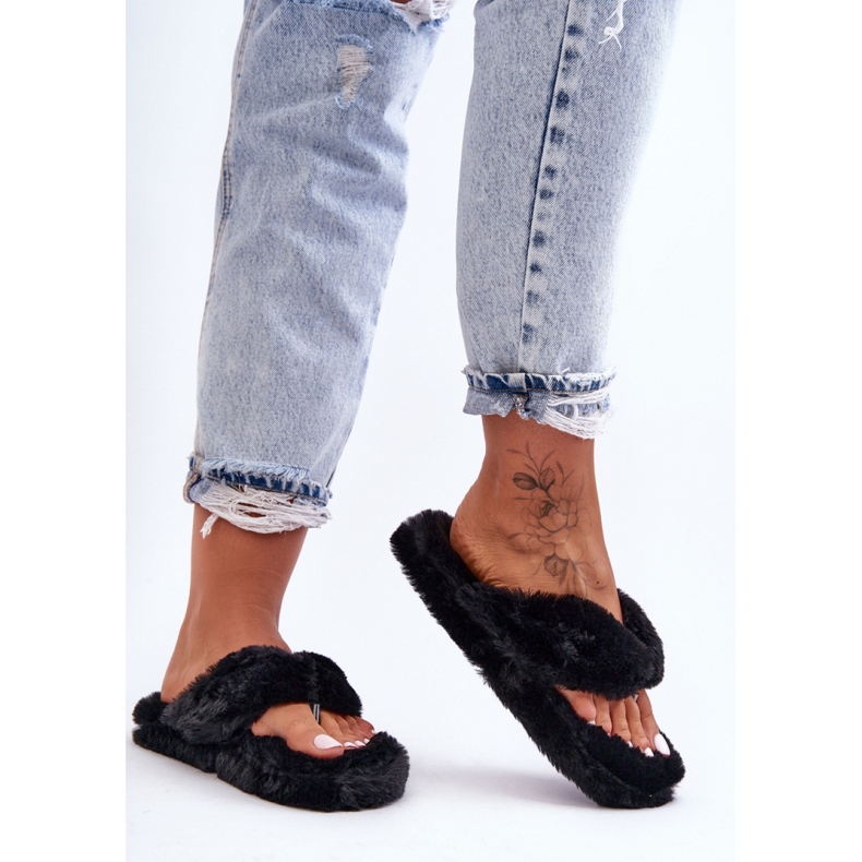 Dame pelsflip-flops Sort 1