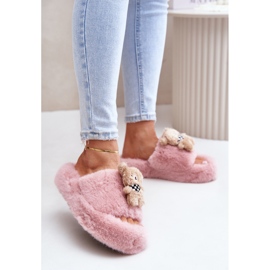 Dame pels hjemmesko med bamse, Pink Rumænien lyserød 2