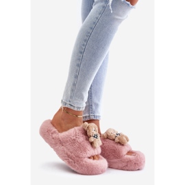 Dame pels hjemmesko med bamse, Pink Rumænien lyserød 1