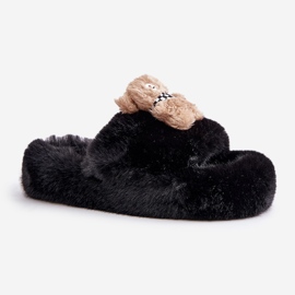 Dame pels hjemmesko med bamse, Sort Rumænien 4