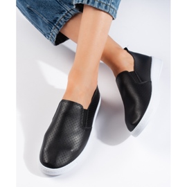 Sorte gennembrudte slip-on sko 1