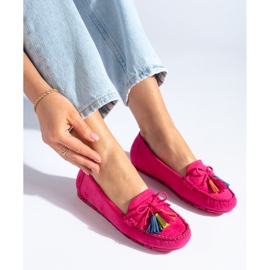 Fuchsia ruskind boho loafers med kvaster Shelovet lyserød 1