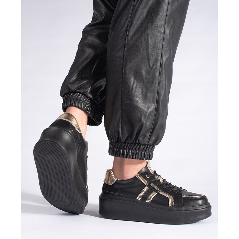 Sorte platformssneakers i læder 2
