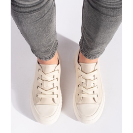 Sneakers i beige læder til kvinder 2