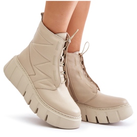 Zazoo 60472 Ankelstøvler i læder på en platform og kiler, beige 9