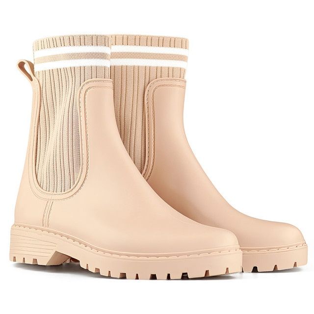 Beige Wellington-støvler til kvinder med en elastisk sokoverdel 1