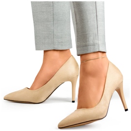 Dame pumps i ruskind, beige høje hæle B0-202BE 1