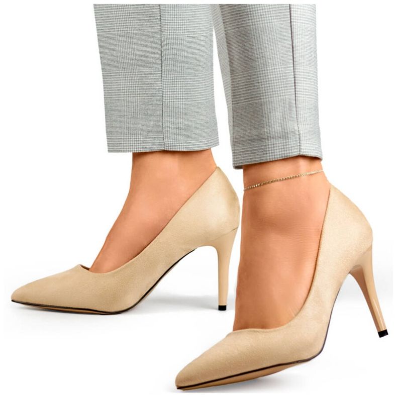Dame pumps i ruskind, beige høje hæle B0-202BE 1
