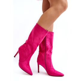 Joalice Dame støvler i øko-ruskind Mid-Calf High Heel Fuchsia lyserød 3