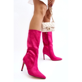 Joalice Dame støvler i øko-ruskind Mid-Calf High Heel Fuchsia lyserød 4