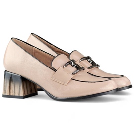 Damesko med lav hæl, patentbeige loafers GD-FL477D.BE 2