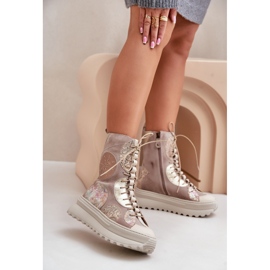 Læder ruskindsstøvler på den varme platform Maciejka 06565-04 Beige 2