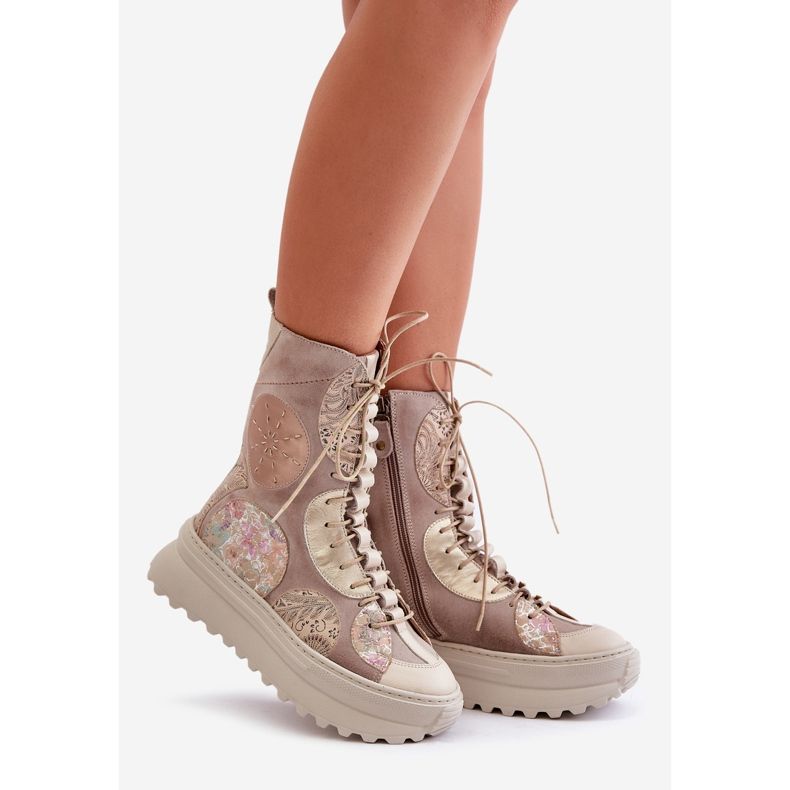 Læder ruskindsstøvler på den varme platform Maciejka 06565-04 Beige 1