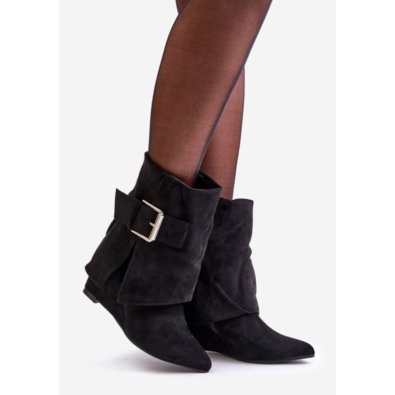 Kile-ankelstøvler med opslået overdel og spænde, Eco Suede, Black Vortinia sort 1