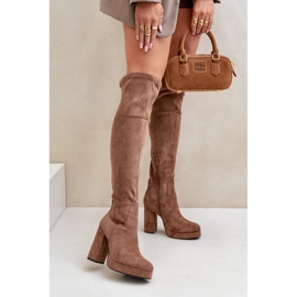 Højhælede og platformsstøvler med overdel over knæet, Eco Suede Dark Beige Zistaria 2