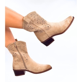 Beige gennembrudte cowboystøvler 1