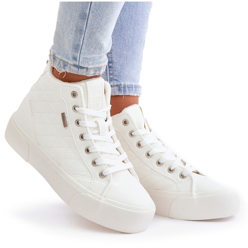 Isolerede sneakers til kvinder med syninger Big Star OO274A479 Hvid 4