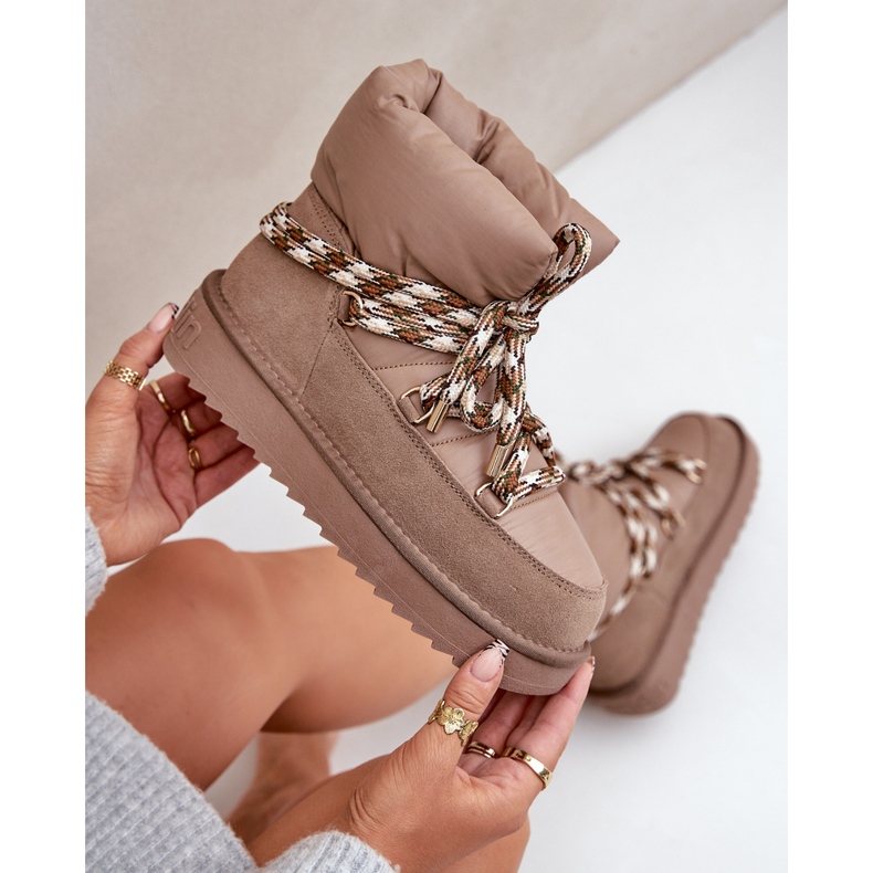 Snestøvler i ruskind til kvinder med tyk snøre D.Franklin DFSH375003 beige 2