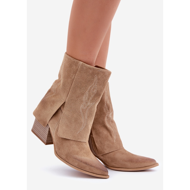 Ruskinds cowboystøvler på høj hæl med opslået overdel Zazoo 3488 Beige 1