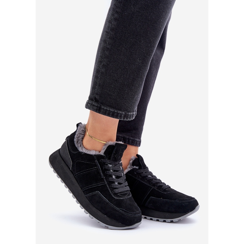Damesneakers i ruskind med pels og skinnende element Big Star OO274580 Hi-Poly System Sort 1