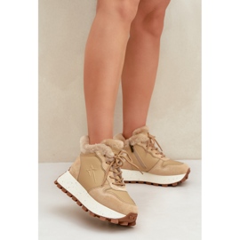 Big Star Dame læder Trapper sneakers med pels på den store stjerne platform OO274A330 Beige 2
