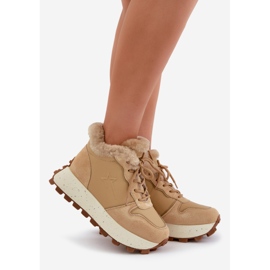 Big Star Dame læder Trapper sneakers med pels på den store stjerne platform OO274A330 Beige 1
