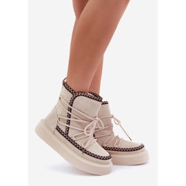 Kvinders snestøvler med broderi på platformen, lys beige 1