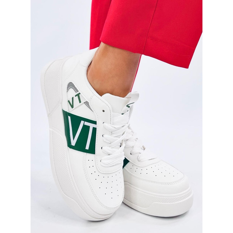 Platformsneakers til kvinder, hvide og grønne 2
