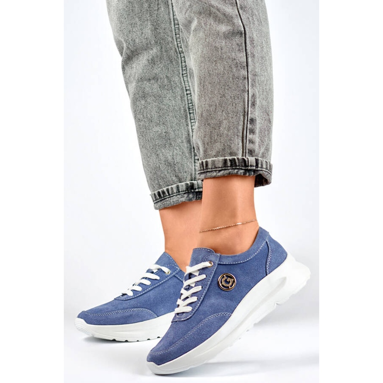 Platformsko i læder jeans til kvinder, blå GD-XF-108BL 2