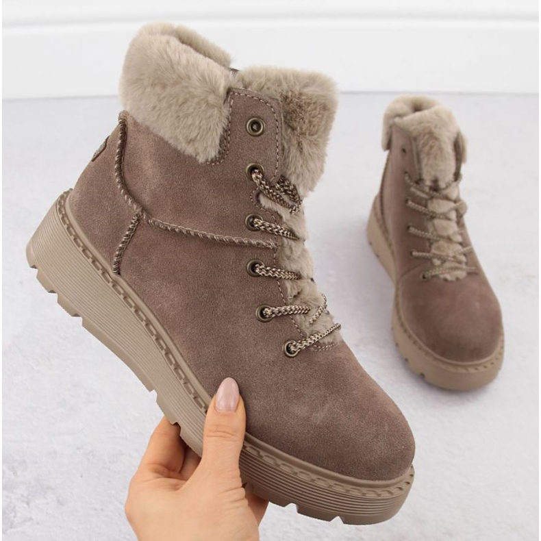 Rieker 70402-24 beige ankelstøvler med pels 1