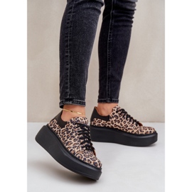 Leopard Leopard Læder Platform Sneakers Zazoo 3346 Brun-Sort 2