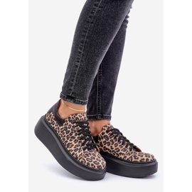 Leopard Leopard Læder Platform Sneakers Zazoo 3346 Brun-Sort 1