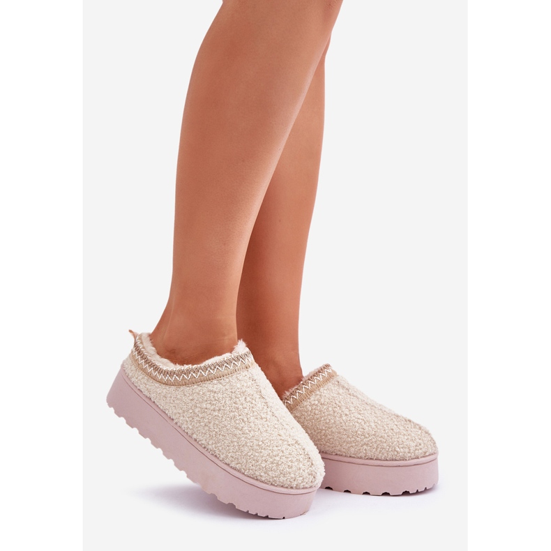 Snestøvler til kvinder med broderi, lys beige 1