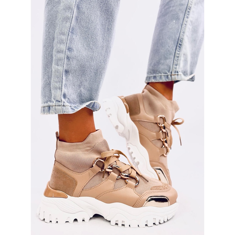 Snegner sneakers til beige terninger/khaki med gyldne dekorationer 2