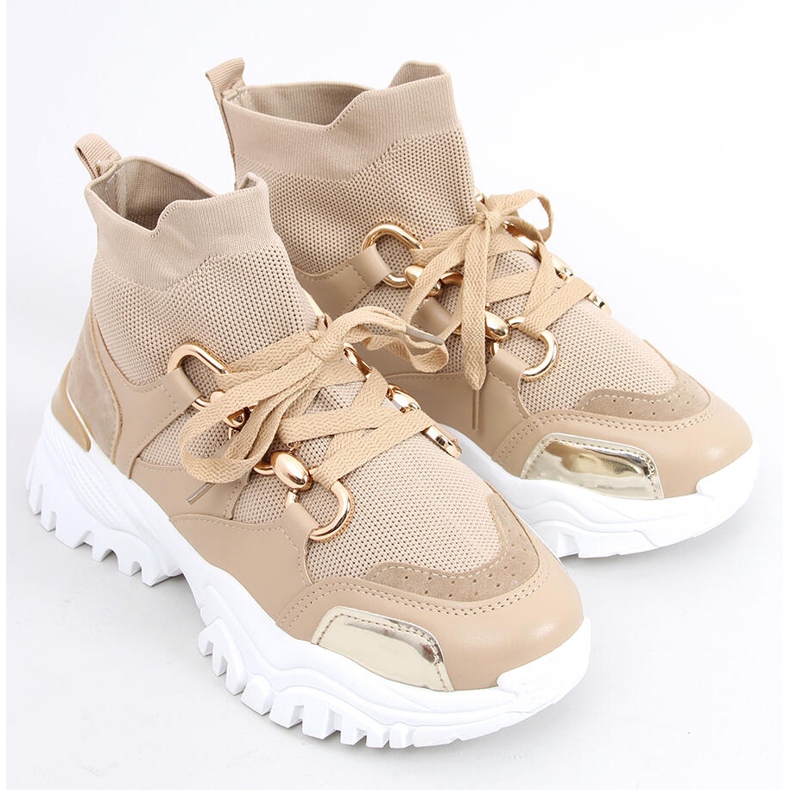 Snegner sneakers til beige terninger/khaki med gyldne dekorationer 1