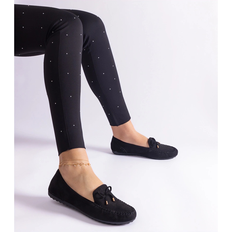 Sorte kvinders loafers med en bue 1