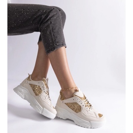 Beige damesneakers med glitterindlæg 2
