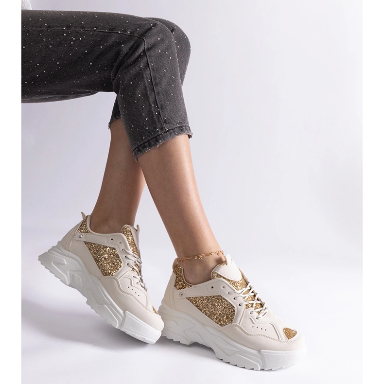Beige damesneakers med glitterindlæg 2