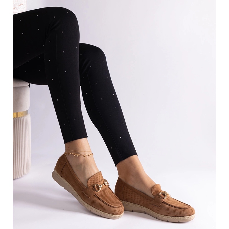 Caramel Women's Moccasins med Eco Suede med en kæde brun 1
