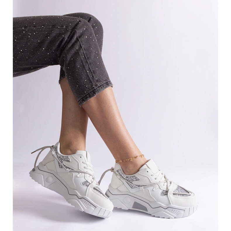 Hvide damesneakers med glitter 2