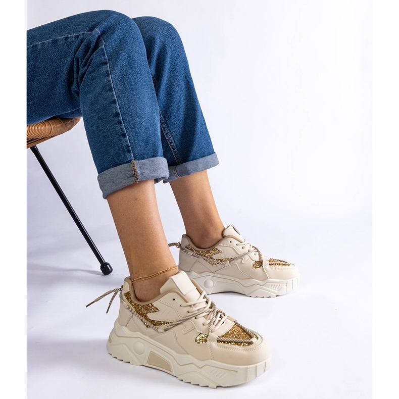 Beige damesneakers med glitter 1
