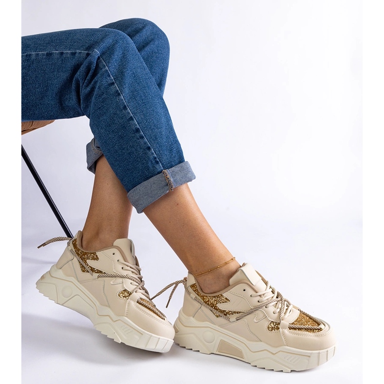 Beige damesneakers med glitter 2