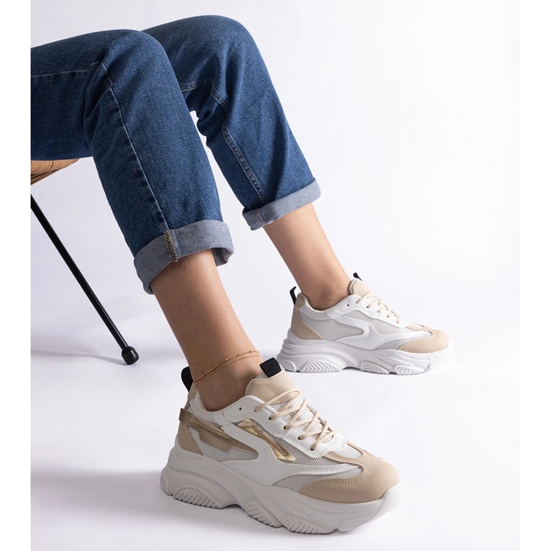 Beige og guld damesneakers 1