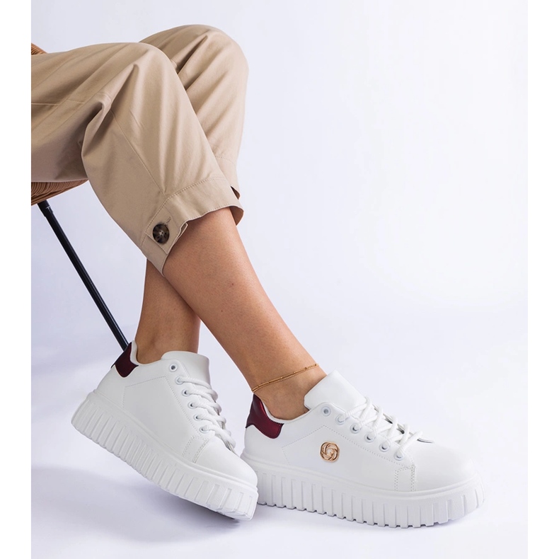 Hvide og bordeaux sneakers med tyk sål 1