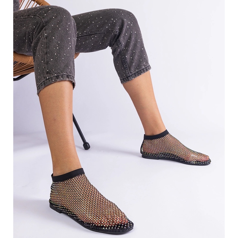Sorte mesh sandaler med zirkoner 1