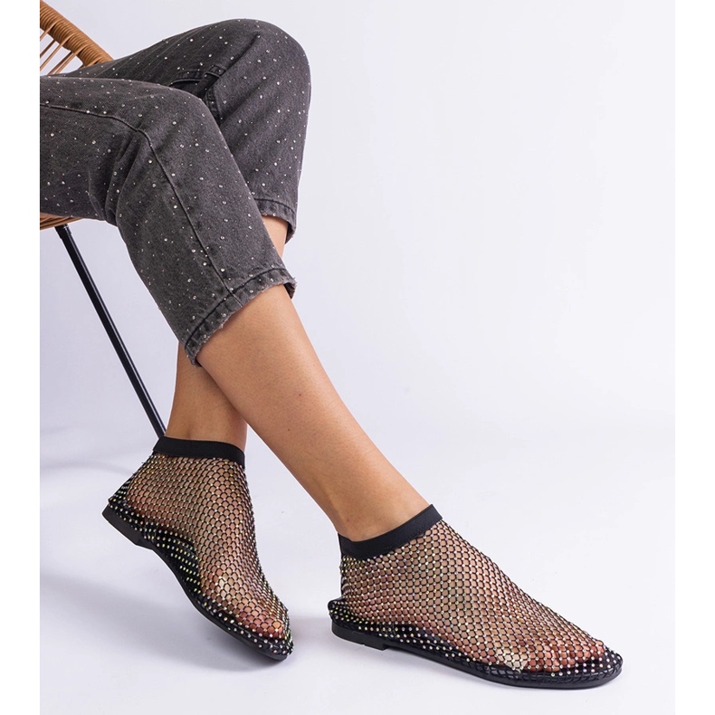 Sorte mesh sandaler med zirkoner 2