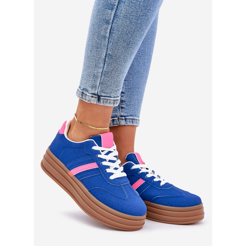 Kvinders sneakers på Blue-lyserød platform blå 1